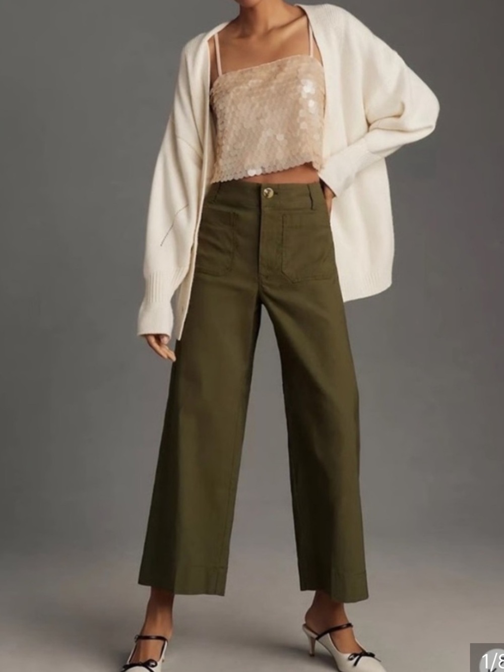Maeve Colette Wide-Leg Crop Pants in Olive Green